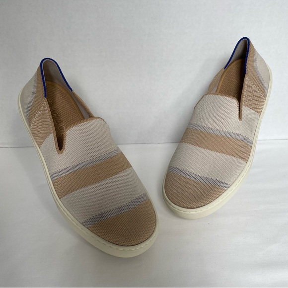 Rothy’s The Sneaker Birch Neutral Stripe Shoes Size 7.5 - Picture 1 of 13